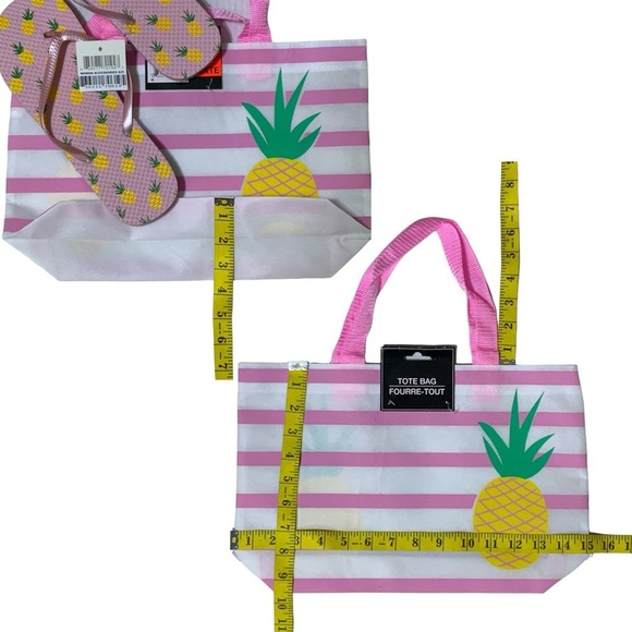 Flip Flop Tote Bag Set Pineapple Tropical Beach Theme Pink White Women’s L 9/10 - Picture 4 of 16